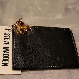 Steve Madden Black Card Case with Antique Gold Horse Charm Bnwt TL M
